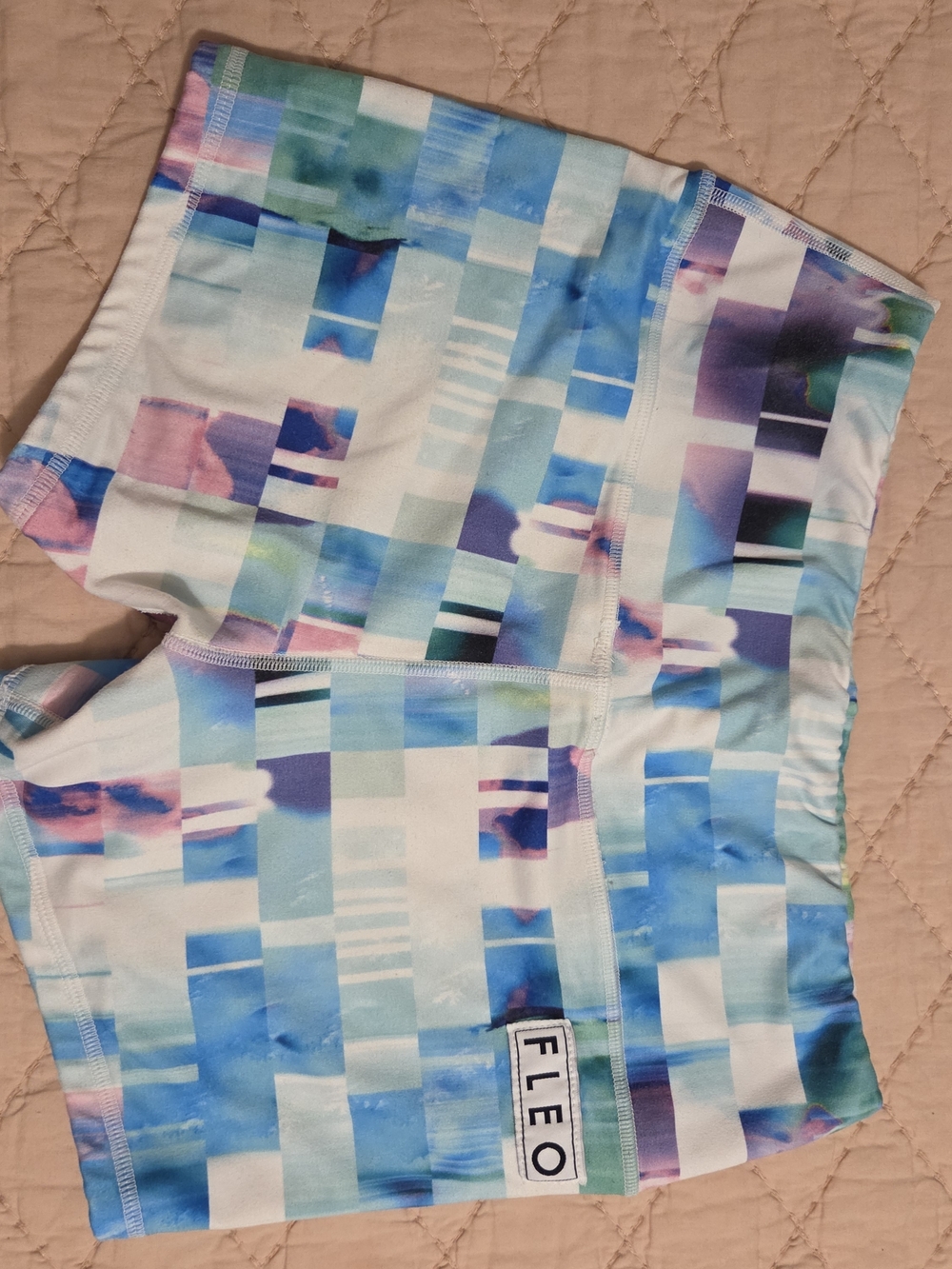 Fleo Women’s Athletic Shorts in White with Blue, Purple & Pink Double Lined - Picture 2 of 3